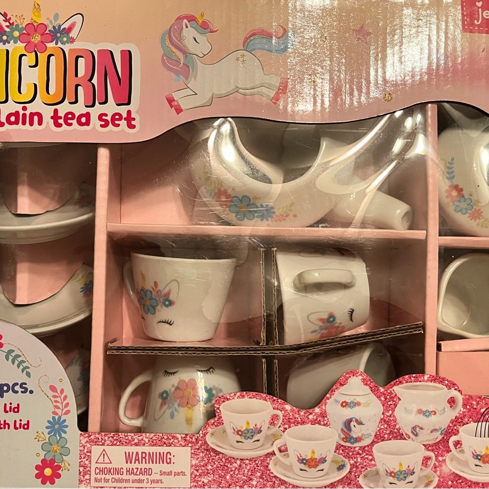 Unicorn Porcelain Tea Set - Pink and White